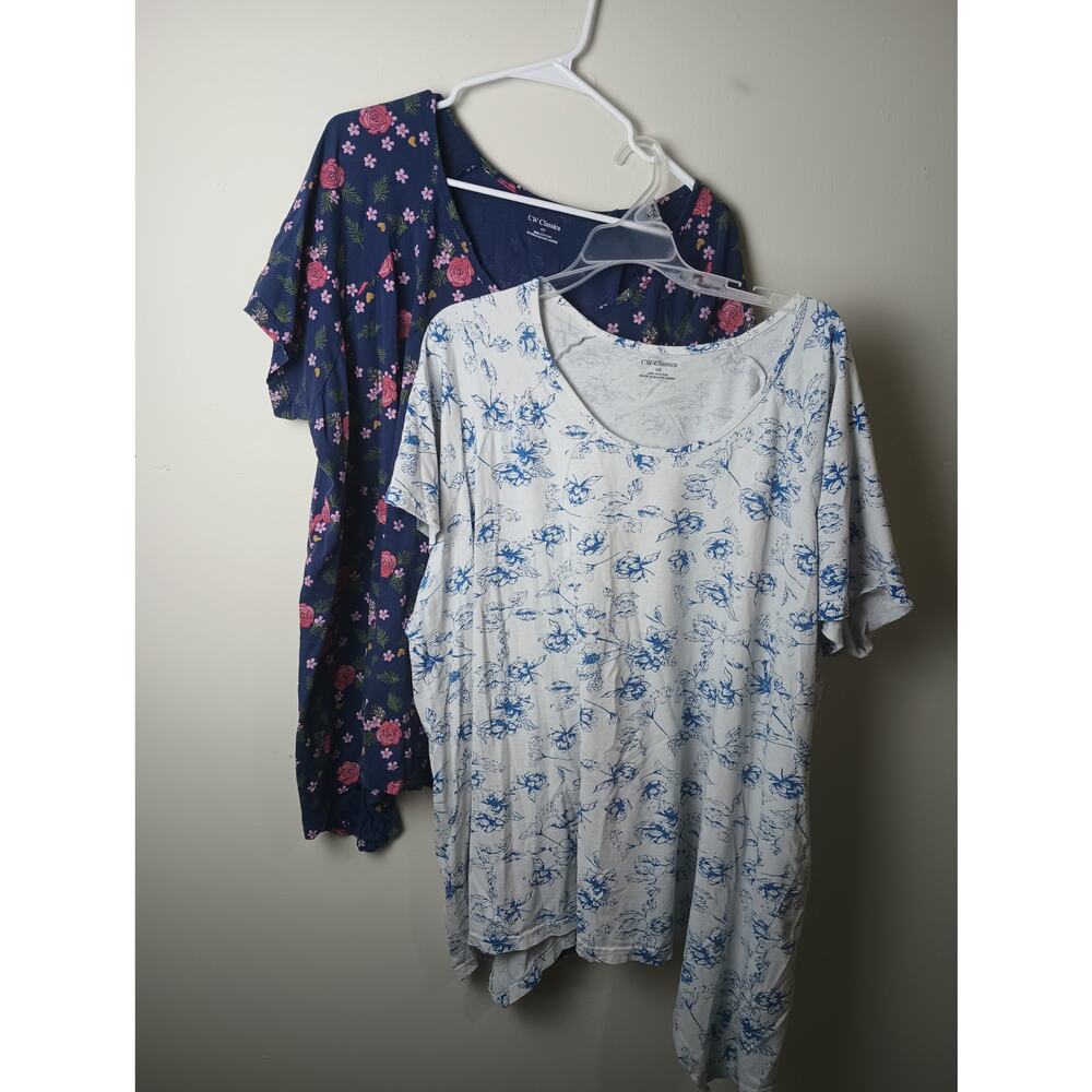 Women's CW Classics Floral Top Blouse Lot of 2 Size 4X Short sleeve 100% Cotton‎